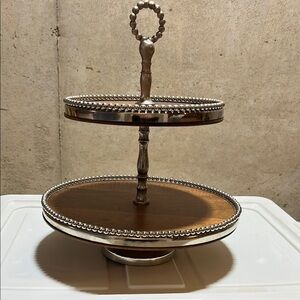 Elegant Two-Tier serving tray Silver and Brown